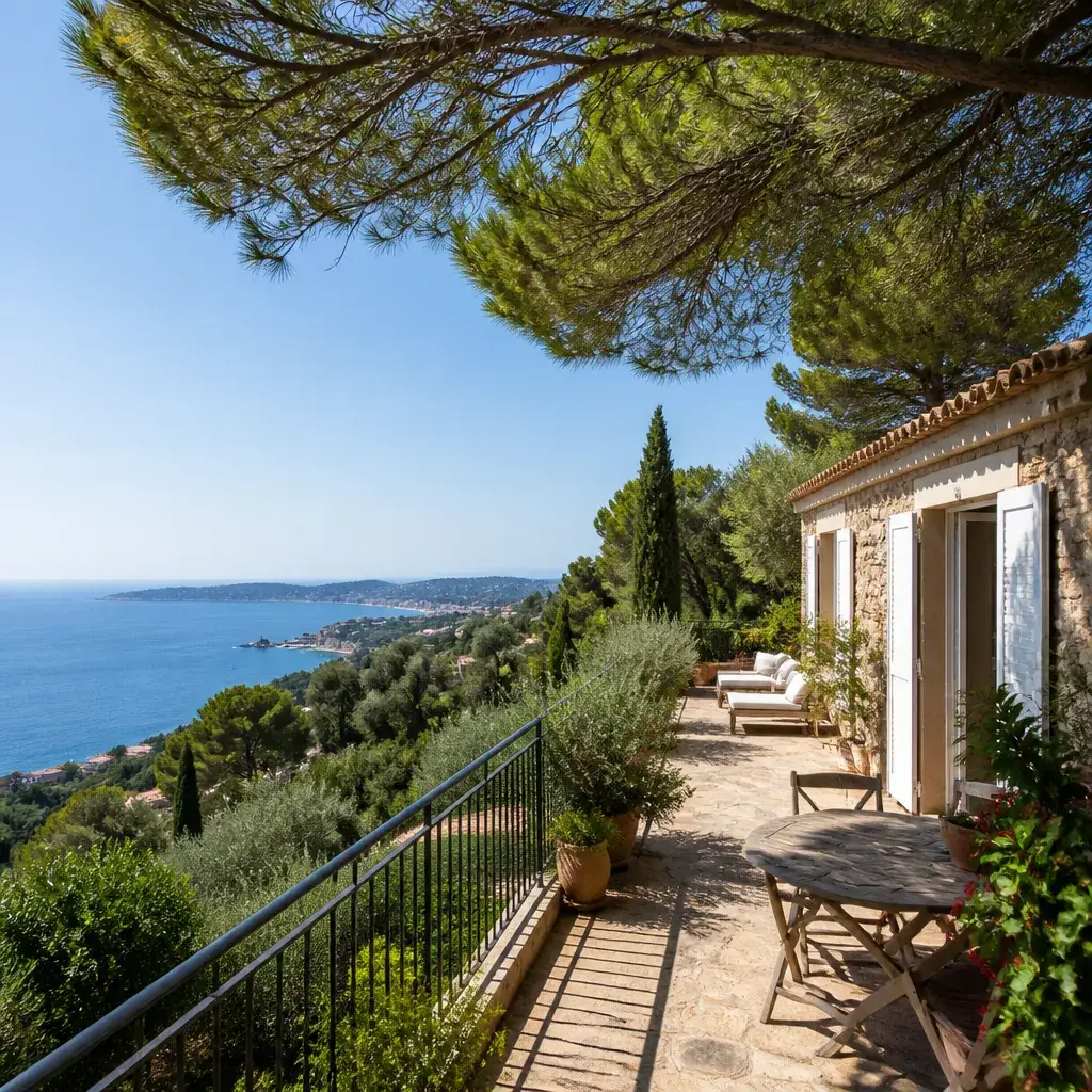 Villa à terrasse ouverte sur la mer, dans les collines au-dessus de Nice